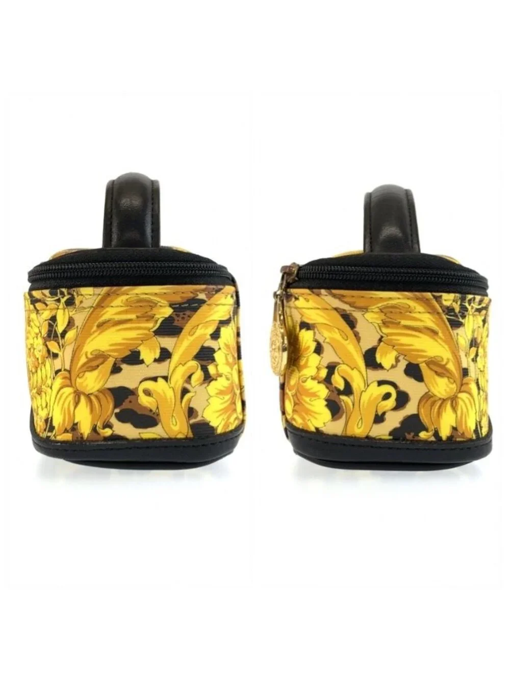 Versace Sunburst Leopard Print Yellow Black Gold Pouch Vanity